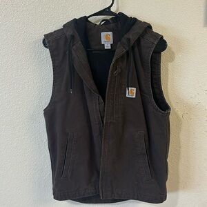 Brown Carhartt fleece lined hooded vest